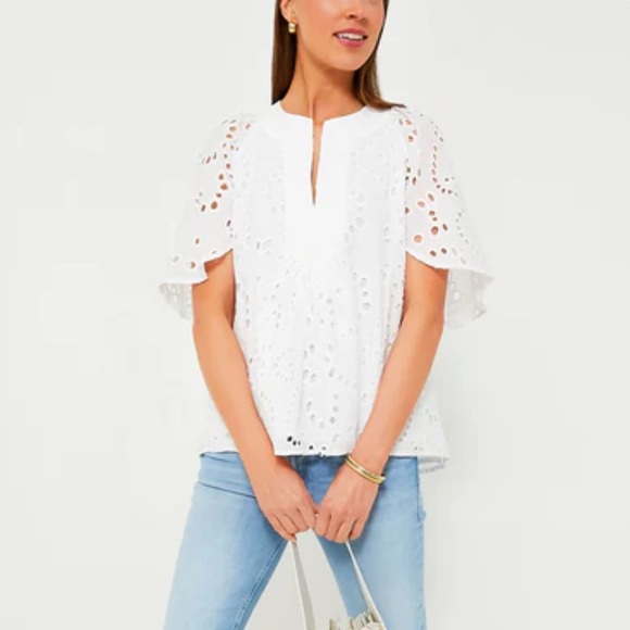 Tuckernuck White Eyelet Finley Flutter Sleeve Top - Picture 1 of 9